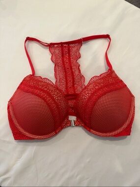 Victoria's Secret Red Lace Racerback Push-Up Bra with Front Closure